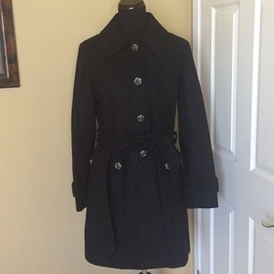 NEW BETSEY JOHNSON Belted Botton Black WOOL Coat